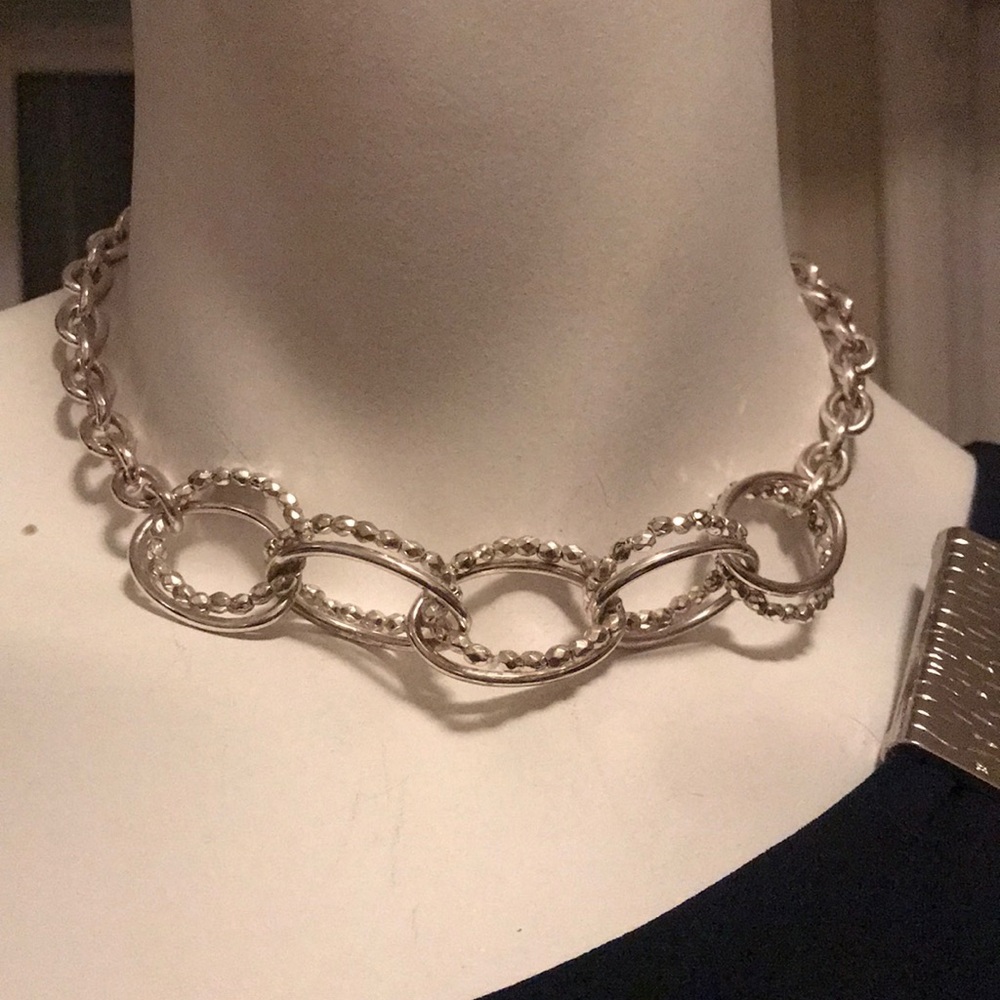 Silver Loop Necklace 14” Statement Piece Vintage - image 3
